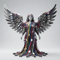 angel with wings made of computer cables, 4K studio photo