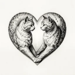 albrecht durer, albrecht altdorfer, hans holbein, lucas cranach, gustave dore, engraving-style tattoo of two cats intertwined in a heart shape