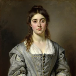 frontal portrait of a beautiful young neanderthal woman in french dress by william bouguereau, oil on canvas, 1 8 9 0, national portrait gallery