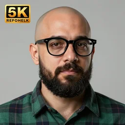 Bald Jerma with thick rimmed black glasses, a beard, and a plaid green collared shirt, 8k resolution, realistic, HD quality, digital art, artstation