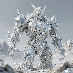 a titan constructed from diamonds, high in the mountains, greg rutkowski, 8 k, shallow depth of field, intricate detail, concept art,