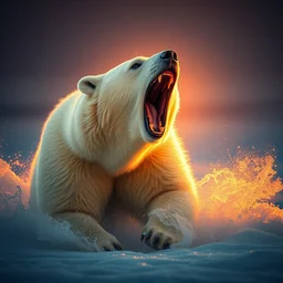professional nature photography of a roaring polar bear, planet earth still, golden hour, 3 5 mm