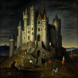the eternal castle of broken dreams, by magritte, dali, breton, masterpiece, symbolism, surrealism, low key, oil on canvas, 8 k