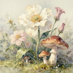 soft!!!! ( ( ( ( ( ( watercolor of a giant flowers, giant mushrooms, moss knome painterly, granular dripping running. very muted colors. ) ) ) ) ) ) ) ) by jean - baptiste monge!!!!!!!!!!!!!!!!!!!!!!!!!!!!!!