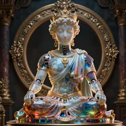 vibrant ultra clear sculpture of beautiful cute cyborg roman god meditation position by sandra chevrier ron english, low contrast, cinematic dramatic lighting, hyper realistic detailed render, hypermaximalist, ornate, epic composition, 4 k 8 k, cryengine octane blender, sharp focus, concept art, masterpiece of art