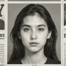 identikit picture of a criminal in the newspaper, low detail, low face, mugshot, b & w