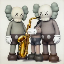 saxophone by shusei nagaoka, kaws, david rudnick, airbrush on canvas, pastell colours, cell shaded, 8 k