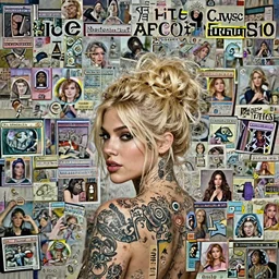 photorealistic head and shoulders photo of beautiful blonde girl with messy bun facing away from the camera, 3 5 mm, confident, tattoos, neil blevins, james paick, natasha tan maciej kuciara, frank frazetta, arney freytag, ritu kumar, sabyasachi mukherjee, annie leibowitz, magic the gathering, octane render, bokeh, 4 k, fashion pose, cinematic, national geographic photo shoot, 2 8 mm