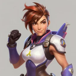 A beautiful portrait of Tracer from Overwatch, realistic, highly detailed, by Stanley Artgerm Lau, WLOP, and Rossdraws, digtial painting, trending on ArtStation,
