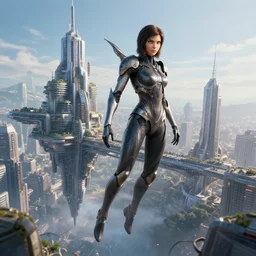 futuristic city float on air, realistic, smooth light, realistic, cinematic, highly details, battle angel alita movie style