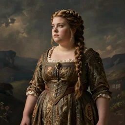 female dwarven noblewoman, chubby short stature, braided intricate hair, by elisabeth vigee le brun