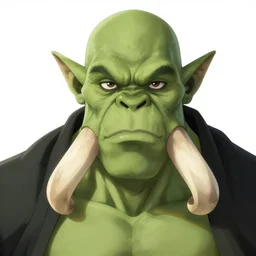 male orc with large tusks and green hued skin | | very anime, fine - face, pretty face, realistic shaded perfect face, fine details. cape and hood. anime. realistic shaded lighting poster by ilya kuvshinov, katsuhiro otomo, greg rutkowski, magali villeneuve, artgerm, jeremy lipkin and michael garmash and rob rey