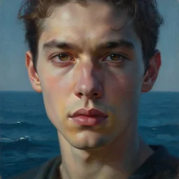 cinematic shot oil painting of the ocean, hyper realistic, mood lighting, fantasy, detailed face, highly detailed, super realistic, perfect lighting