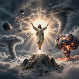 jesus coming down from heaven, meteorites falling, tornadoes, nuclear explosion
