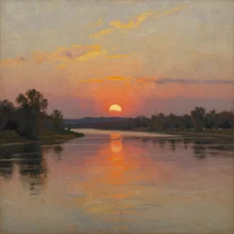 hudson river sunset, oil painting, by j m w turner