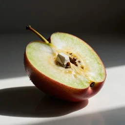 mc escher fruit cut in half resting on table