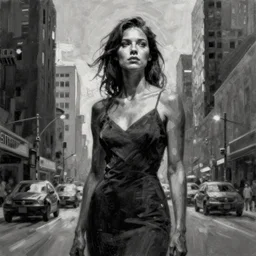 painting of the figure of a woman in an urban scenery, high contrast, concept art, city, dramatic lighting, digital art, 8 k, extremely detailed, drawn by ruan jia