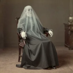 concept art, 1 9 th century photograph of a victorian ghost in a chair