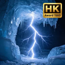 professional close - up photograph of lightning inside of ice, electric blue ice, hd, 8 k, award - winning