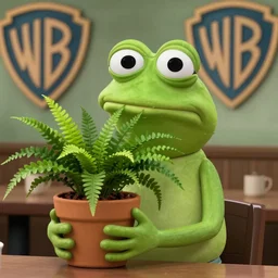 pepe frog, film still leon, holds a fern pot in arms scene, high quality, hd, 4 k, warner, hbo, cinema frame