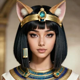 Ssunbiki as a beautiful young Egyptial queen with cat ears || cute-fine-face, pretty face, realistic shaded Perfect face, fine details. Anime. realistic shaded lighting poster by Ilya Kuvshinov katsuhiro otomo ghost-in-the-shell, magali villeneuve, artgerm, Jeremy Lipkin and Michael Garmash and Rob Rey