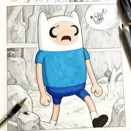 Extremely detailed manga drawing of the cartoon Adventure Time