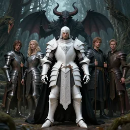 high intricate male priest with white baroque armor and black garment, demon lord, ancient forest, maria panfilova, andrea savchenko, mike kime, ludovic plouffe, qi sheng luo, oliver cook, trending on artstation