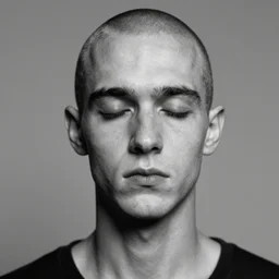 portrait of fresh faced android, bored, shut eyes, in style of robert mapplethorpe,