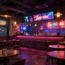 cyberpunk themed pub, very detailed, octane render, 4 k, trending on artstation