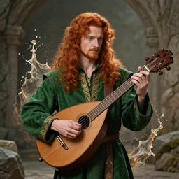 amazing masterclass portrait of a male redhead bard, green clothes, wooden lute, hearthstone splash art, deiv calviz, splash art, natural light, elegant, intricate, fantasy, atmospheric lighting, by greg rutkowski, hearthstone splash art, hd wallpaper, ultra high details, cinematic composition, professional master piece made in one year