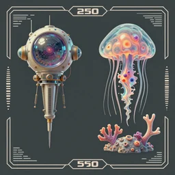 design only! 2 0 5 0 s retro future art 1 9 7 0 s science fiction borders lines decorations space machine. muted colors. by jean - baptiste monge. mandelbulb 3 d, fractal flame, jelly fish, coral