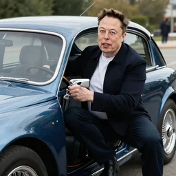 elon musk shows off by getting into a 1 9 0 0 ford car, highly detailed, 8 k, masterpiece, super resolution.