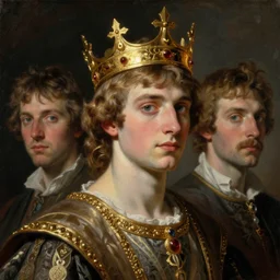 portrait of a young prince wearing an ornate golden elven crown, by jacques - louis david, mattias adolfsson, moebius, dan mumford, trending on artstation, featured on pixiv, masterpiece, oil on canvas, cinematic composition, dynamic beautiful lighting,