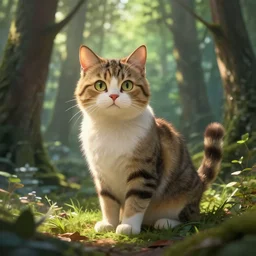 a cat in a forest, highly detailed, digital art, trending on artstation, backlighting, by kawacy, by ken sugimori, fan art