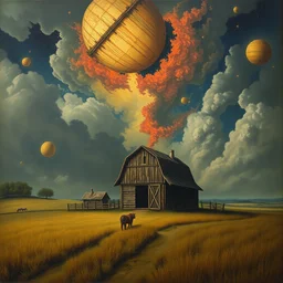 painting of a barn landscape, cosmic horror, leonardo da vinci, horror spooky