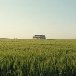 A serene landscape with a singular building in the style of 4k