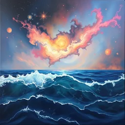 acrylic painting of the ocean mixed with a nebula, by michal karcz, texture
