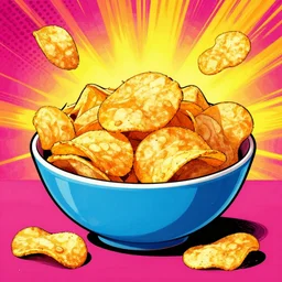 Delicious bowl of potato chips, pop art, digital art