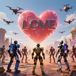 love, diverse drone cybersuits, from behind, flying rituals, wide wide angle, vivid, elaborate, highly detailed, beautiful lighting