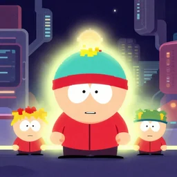 futuristic south park. pixel art, limited palette, by award - winning mangaka, backlighting