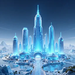alien planet capital featuring enormous glowing buildings, neon city district, modern, blue ice antelope canyon winter night scene backdrop, megalophobia, 4 k wallpaper, unreal engine, raytracing