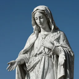 monochrome virgin mary in blue sky