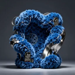 a weird conterporary art sculpture from blue furr and metal