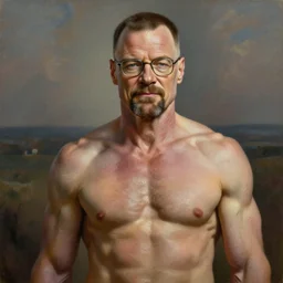 the ultimate gigachad, incredibly muscular walter white, walter white with chiseled jawline, trending on / r / moreplatesmoredates, oil on canvas artstation by j. c. leyendecker and edmund blair leighton and charlie bowater octane render
