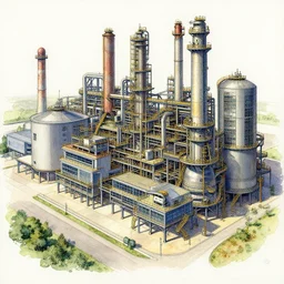 a hiper intricate watercolor of a beatiful modern factory extremely detailed, sharp focus, wide view, detailed rought paper, digital illustration, colorfull, by william turner art, by greg rutowski, by carl larson, by edmund dulac