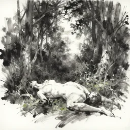 highly detailed oil painting of body in nature, surrounded by trees, ink splash, sharp focus, dramatic, dynamic lighting, elegant, open space, harmony, white background, masterpiece, by jenny saville, by lucian freud, by riccardo federici, by james jean, by craig mullins, by jeremy mann, by makoto shinkai, by krenz cushart, by greg rutkowski, by huang guangjian, by gil elvgren, illustration, ink draw, pen