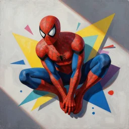 Spiderman painting by Sachin Teng, asymmetrical, Organic Painting , Hard Light and long shadows, Matte Painting,  geometric shapes, hard edges, graffiti, street art:2 by Sachin Teng:4