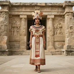 full body photo portrait of attractive aztec beauty in temple old photo, highly detailed, editorial photography