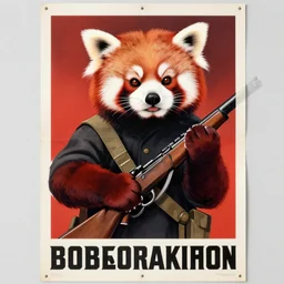 red panda holding a rifle on a propaganda poster, hypnotic, historical pister, germany, world war, circa 1 9 3 9, stencil