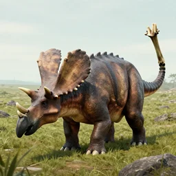 realistic jurassic park scene of ankylosaurus with spikes on its head and side, a back covered with armored plates, and a tail that ended in a massive club of bone, ultra realistic, beautiful terrain, full body shot